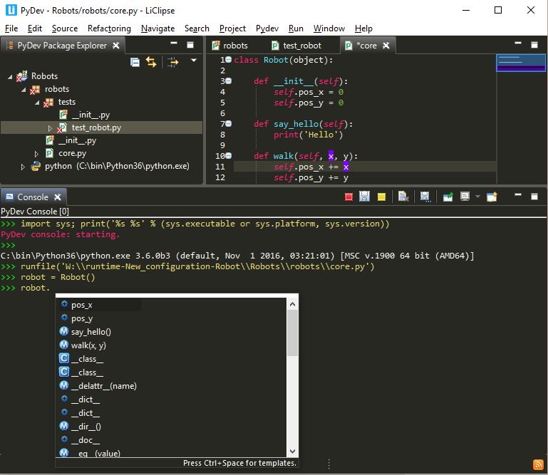 PyDev interface window with code