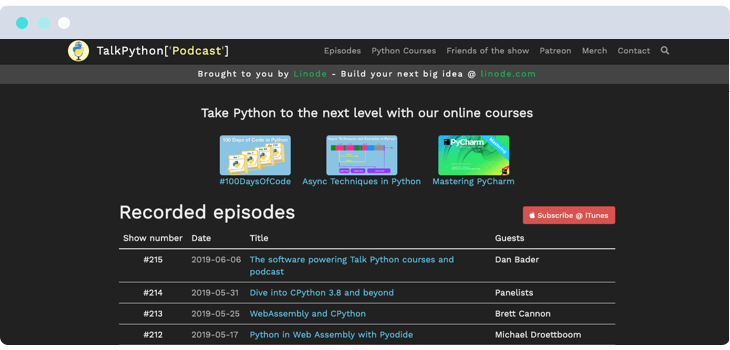 TalkPython blog website screenshot