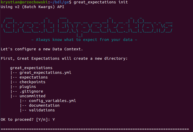 Typing the great_expectations init command will initialize a new Data Context.